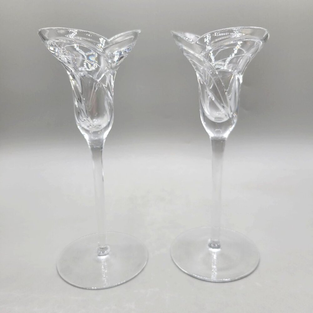 Rogaska Maestro Crystal Art Nouveau Style Light Candlesticks Pair Set of 2